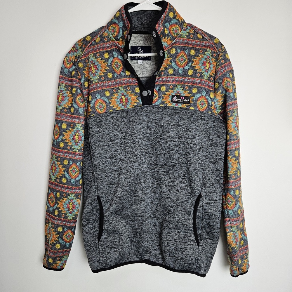 Simply Southern Fleece Pullover Womens Sz L 1/4 Snap Aztec Turtle Seahorse